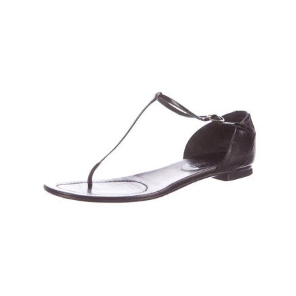 Chanel T Strap Sandals 38 Black